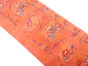 花更紗模様織り出し　名古屋帯